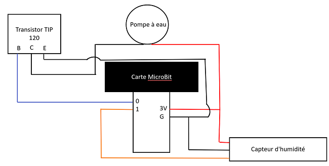 Schéma du montage électronique de l'arrosage automatisé basé sur une carte micro:bit